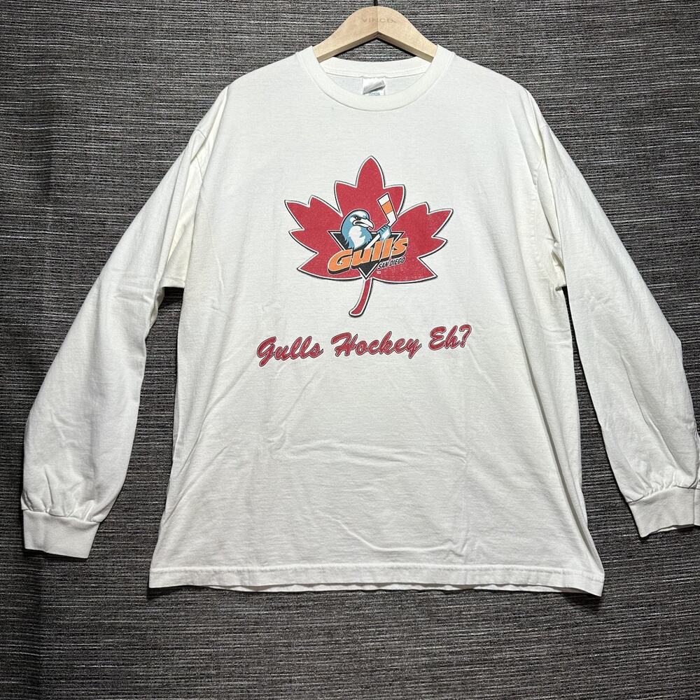 San DIego Gulls Shirt Men's XL White Long Sleeve Vintage Early 2000's Gulls EH?